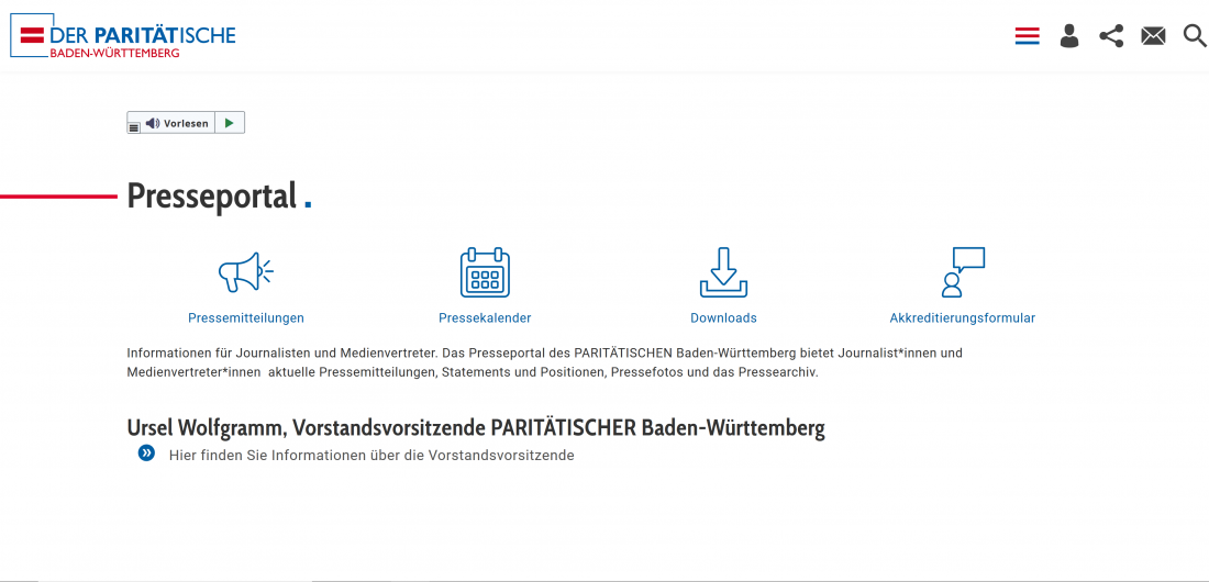 Bildschirmfoto Presseportal von Der PARITÄTische Baden-Württemberg