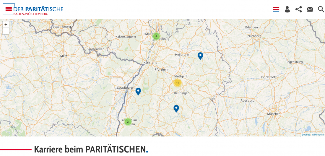 Bildschirmfoto Stellenangebote von Der PARITÄTische Baden-Württemberg