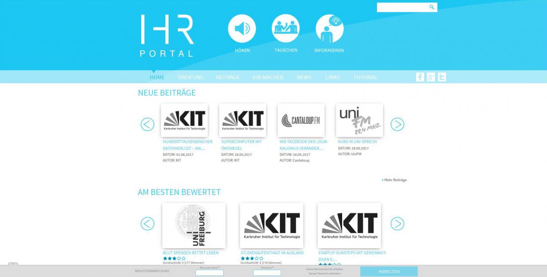 Bildschirmfoto Startseite von IHR