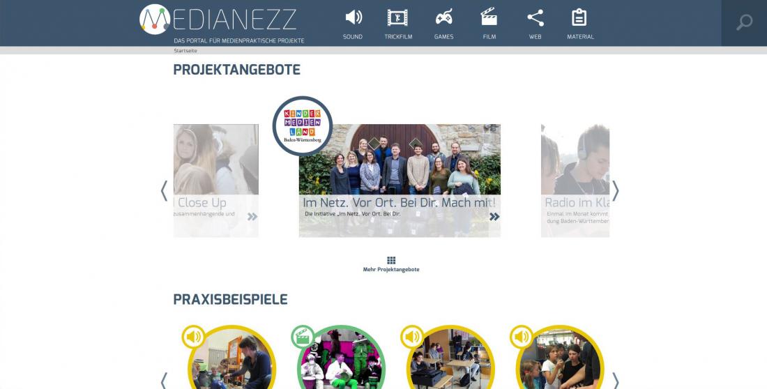 Bildschirmfoto Startseite von Medianezz